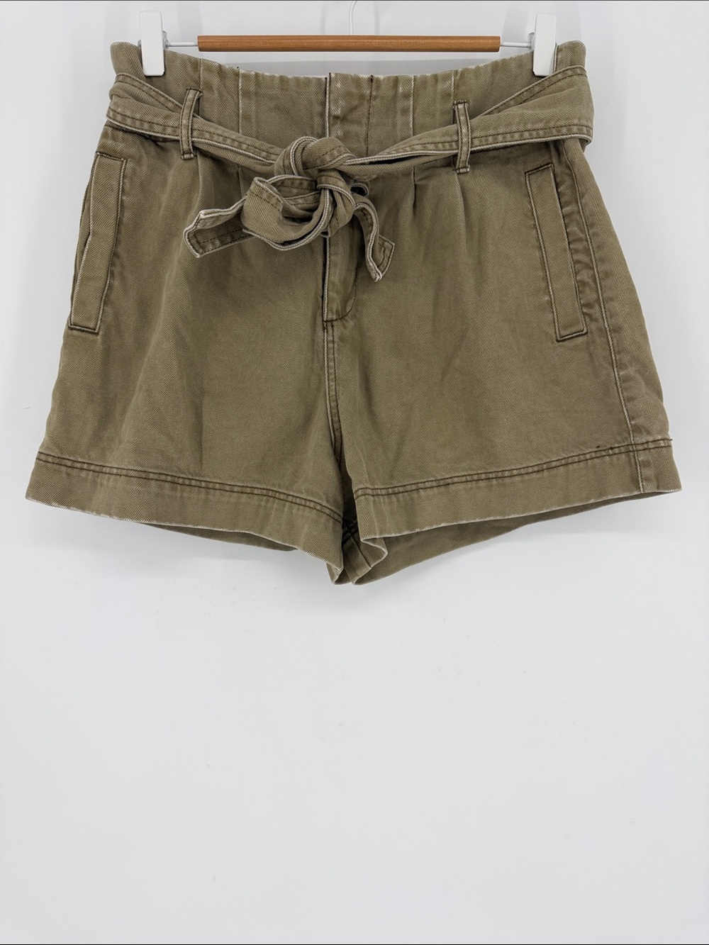 Easel Los Angeles Olive Green Paperbag Waist Tie Shorts Size Large Cotton